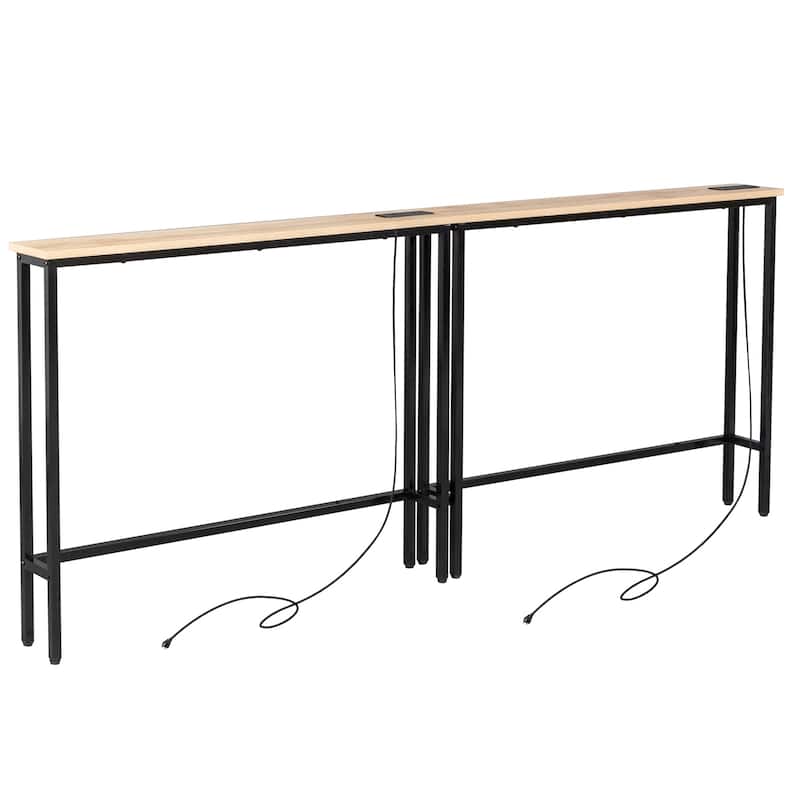 Metal Console Sofa Tables with Built-In USB and AC Ports Pack of 2 - 78.7 x 5.9 x 31.1 in
