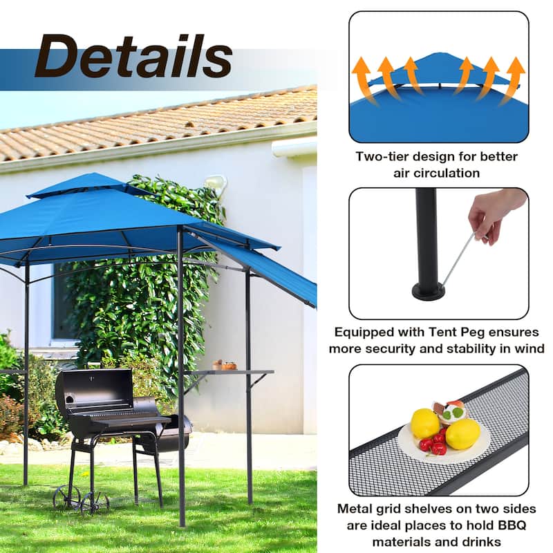 8' x 5' Outdoor Grill Gazebo 2-Tier Canopy
