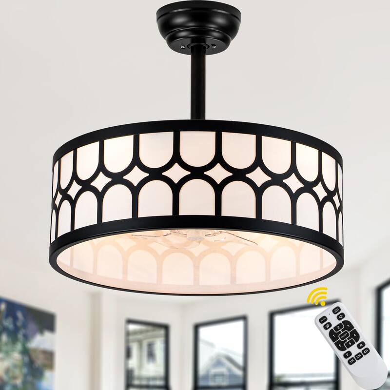 Bella Depot 20" Modern Black Drrum Ceiling Fan with Light and Remote 6-speed