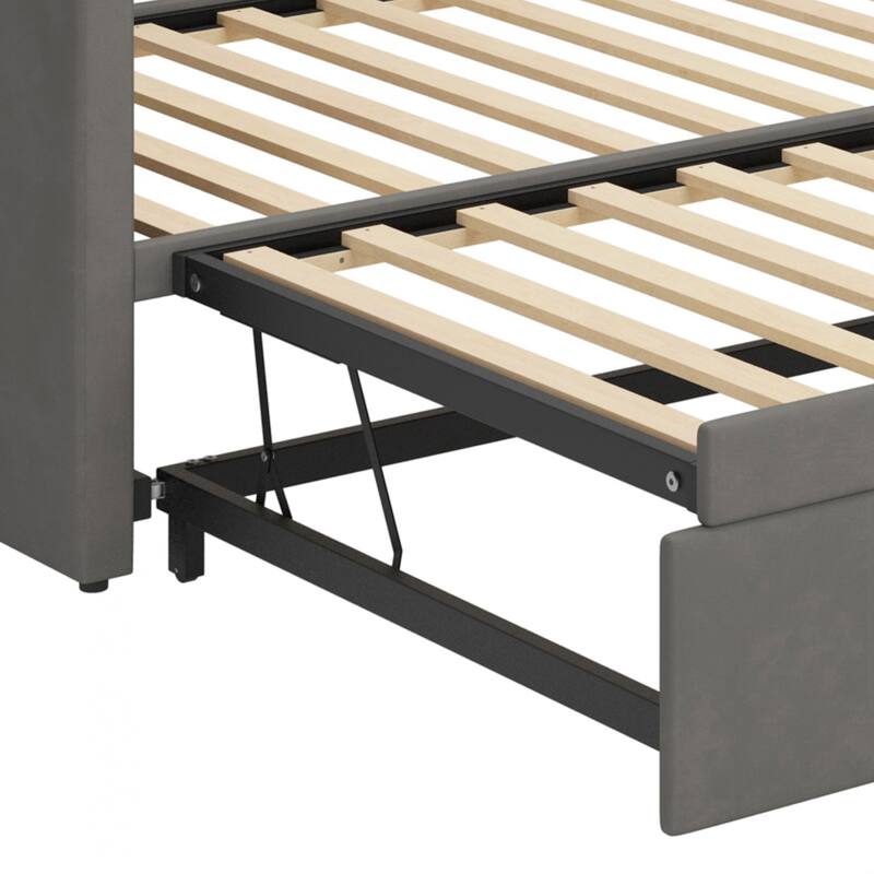 Twin Size Daybed with Extended Pop Up Trundle, Upholstered Sofa Bed Daybed