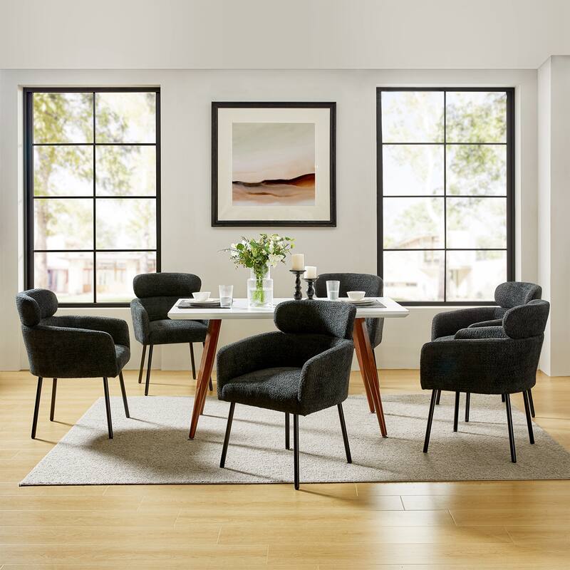 Amos Modern Boucle Dining Chair with Adjustment Feet Set of 6 by HULALA HOME - Black