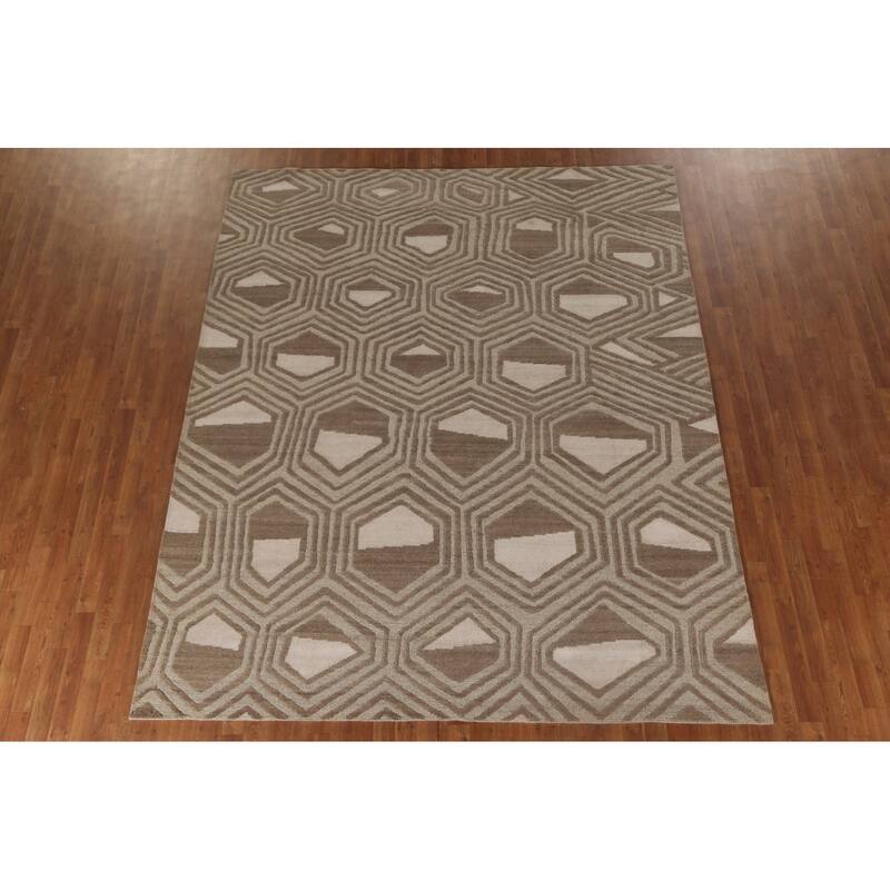 All-Over Geometric Modern Area Rug Handmade Wool Carpet - 8'1"x 9'10"