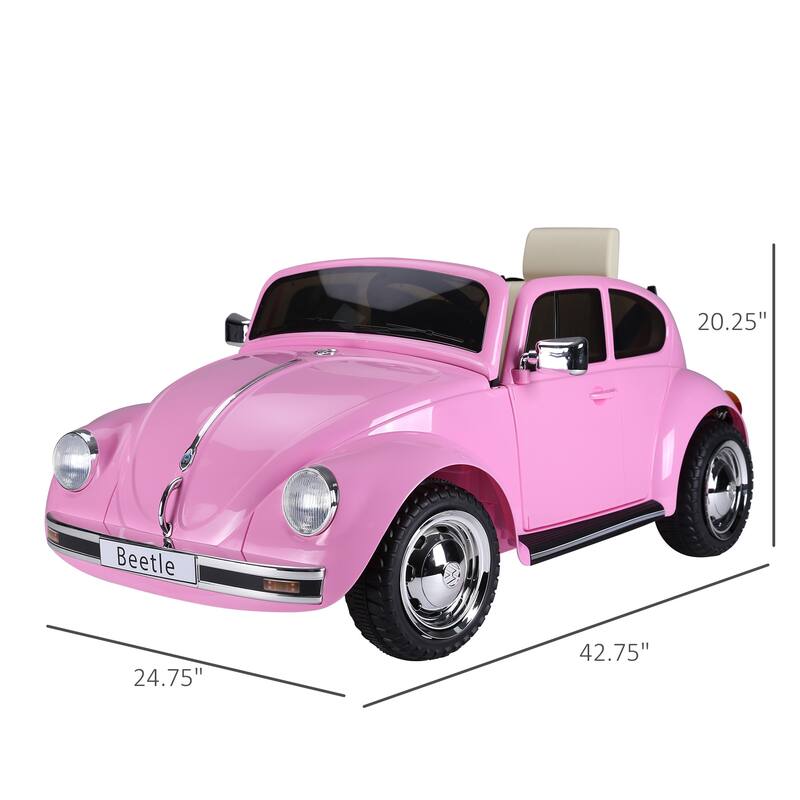 Licensed Volkswagen Beetle Kids Electric Ride-On Car with Remote Control, MP3, Lights, and Safety Features for Ages 3-6 - Pink