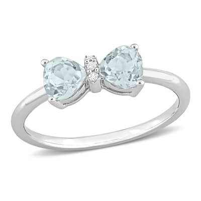 Miadora 3/4ct TGW Aquamarine and Diamond Accent Bow Ring in 10k White Gold