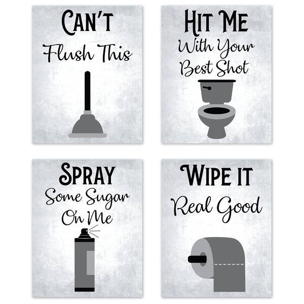 slide 2 of 5, Sweet Jojo Designs Grey 80's Music Song Bathroom Art Wall Decor Art Prints Set of 4 Black White Vintage Farmhouse Retro 80s Boho