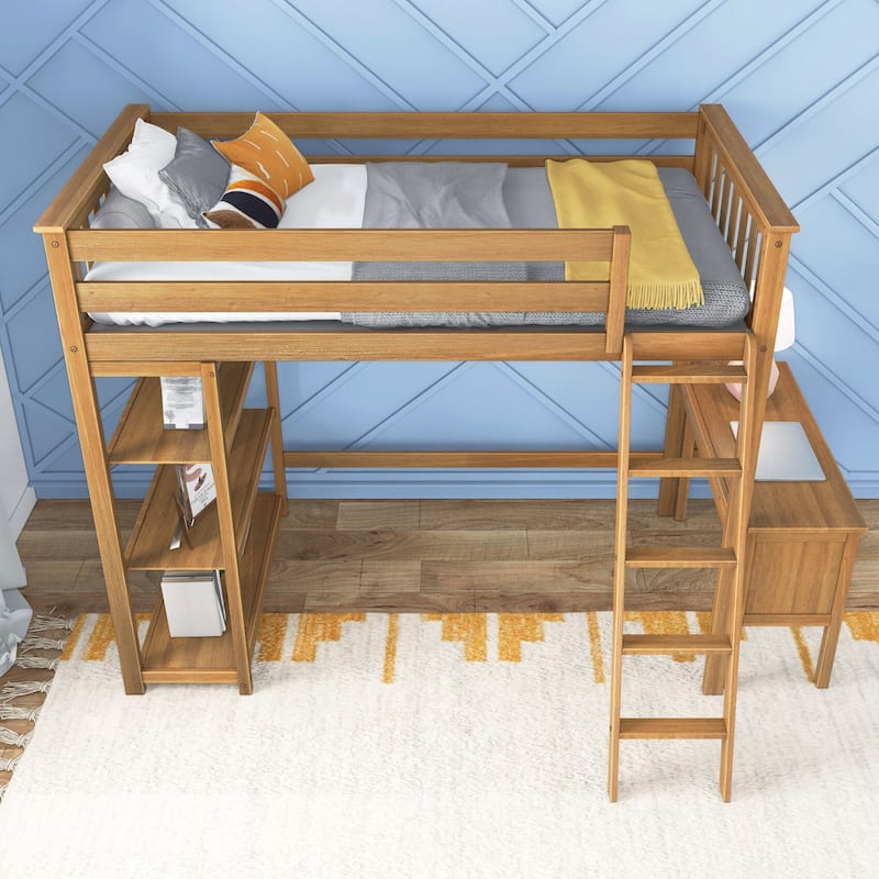 Max and Lily Twin High Loft Bed with Bookcase and Desk
