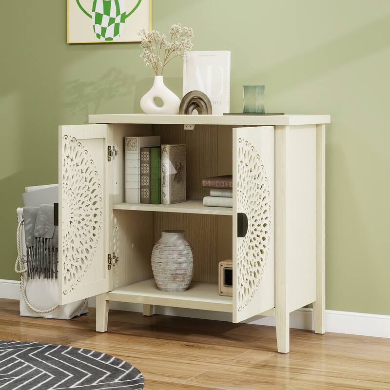 Hollow-Carved 2 Door Accent Cabinet - Natural