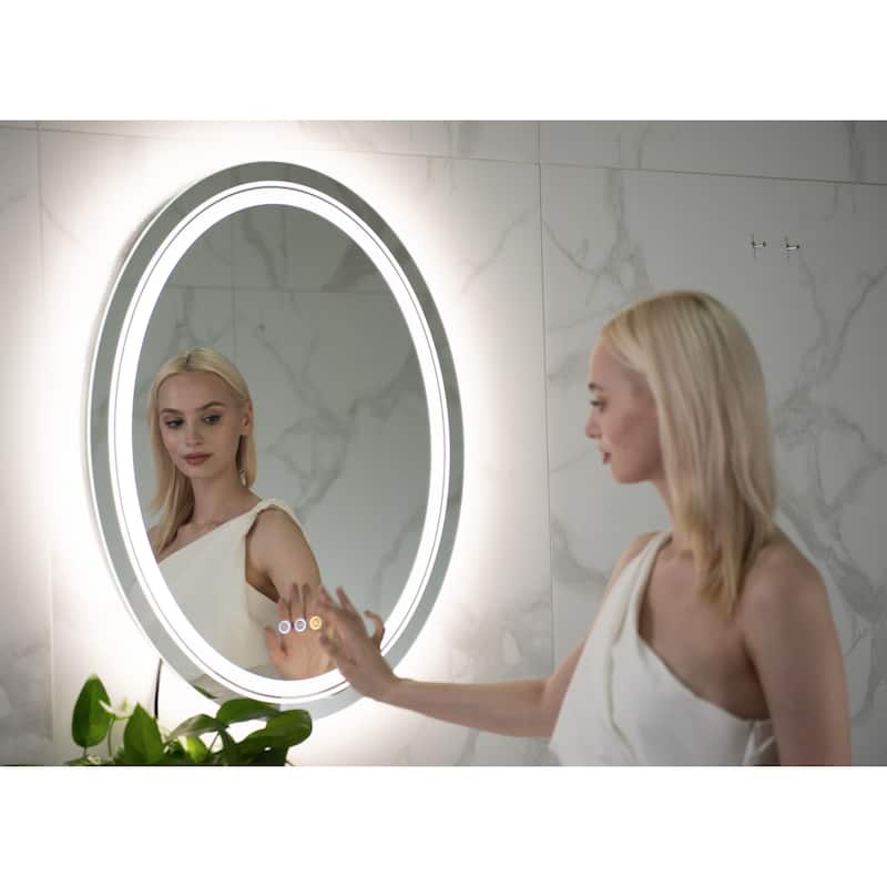 Oval Frameless Wall Mounted LED Bathroom Mirror Anti-Fog Dimmable