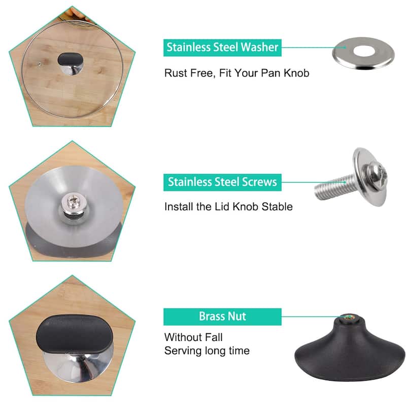 Easy Lifting Pan Pot Lid Knob Universal Bakeware Handle Replacement - Black+Silver Tone - 1pcs