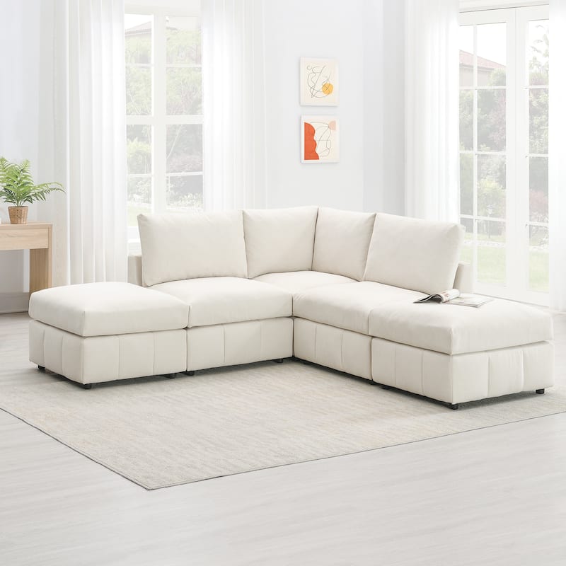 [VIDEO provided][New]93"Modern Sectional Sofa with Vertical Stripes,5-Seat Armless Couch Set with Convertible Ottomans,Various C
