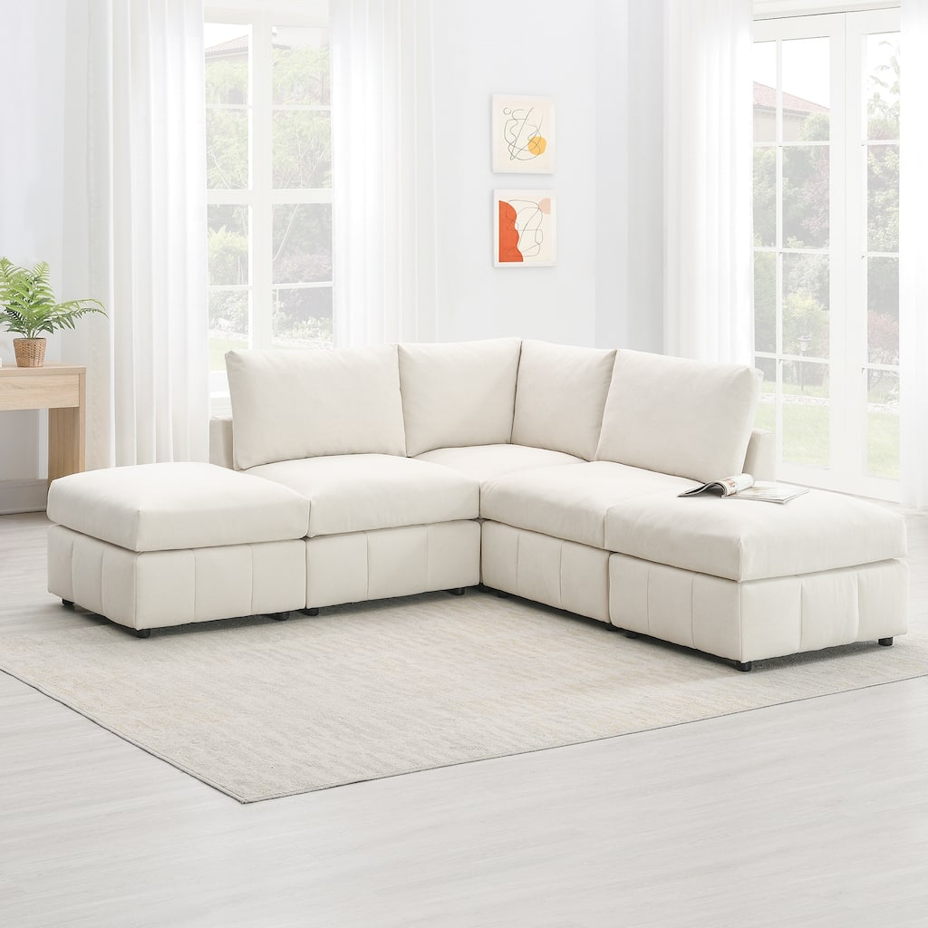 [VIDEO provided][New]93"Modern Sectional Sofa with Vertical Stripes,5-Seat Armless Couch Set with Convertible Ottomans,Various C