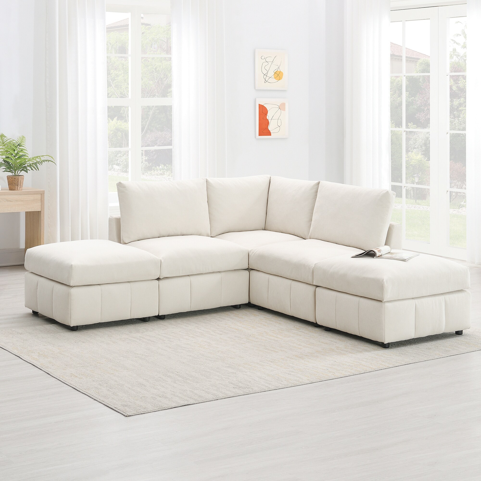 Modern L Shape 5 Seat Sectional Sofa Armless Couch Set Ottomans Various Combinations Beige Bed Bath Beyond 40623420