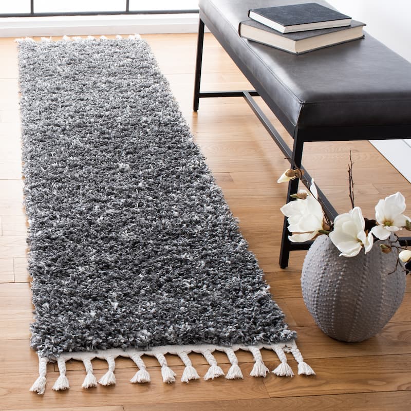 SAFAVIEH Pro Lux Shag Dottie Moroccan Tassel 2.4-inch Thick - 2' x 8' - Dark Grey/Ivory - Runner