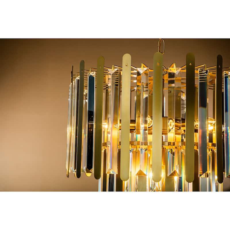 9/10-Light Luxury Stainless Steel Chandelier with Crystal Accents