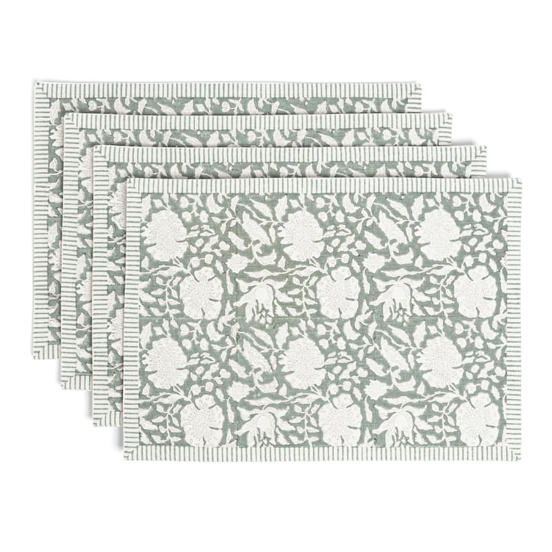 over&back Hand-Blocked 100% Cotton Placemats - Machine Washable - Set of 4