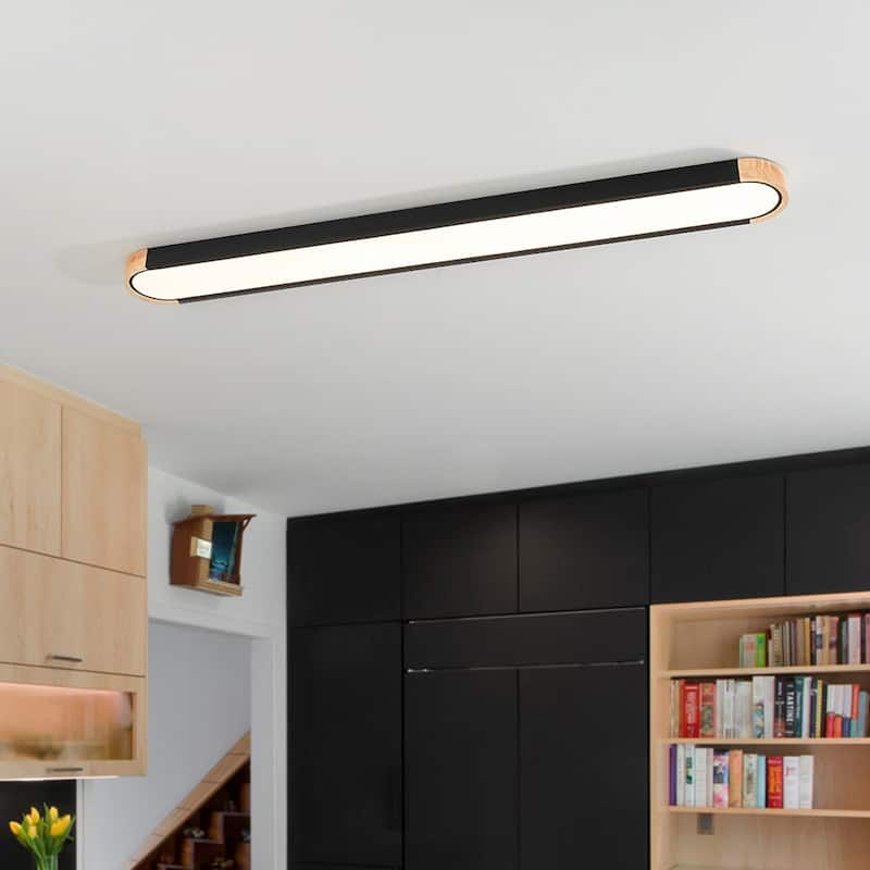 Farmhouse Long Oval Dimmable LED Flush Mount Ceiling Light 48in - Black/6000K