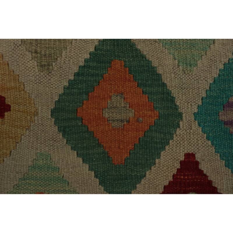 Hand Woven Oriental 100% Wool Carpet Southwestern Tribal Beige & Ivories Kilim Area Rug - 9' 7'' X 6' 9''