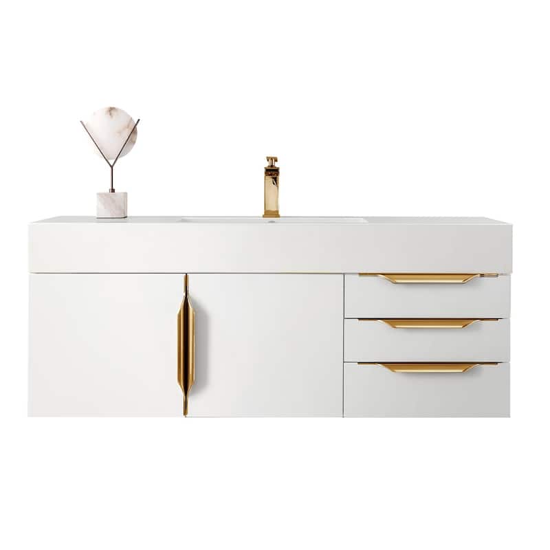 James Martin Vanities Mercer Island 48" Single Vanity, Glossy White with Radiant Gold Hardware