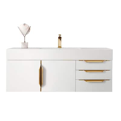 James Martin Vanities Mercer Island 48" Single Vanity, Glossy White with Radiant Gold Hardware