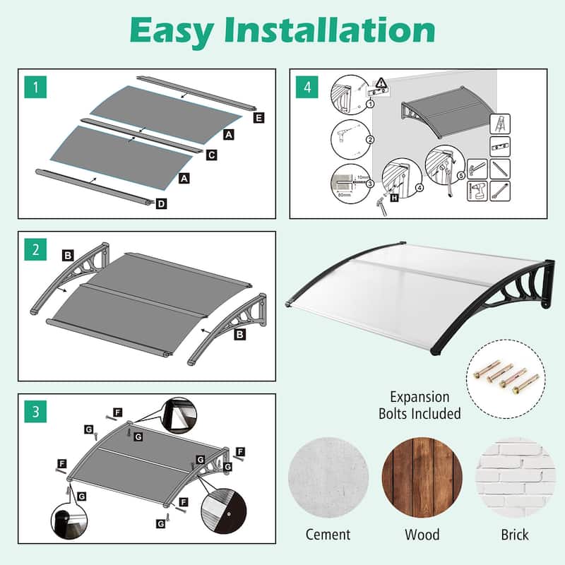 Costway 48" x 40" Window Outdoor Awning Door Canopy Exterior Awning - See Details