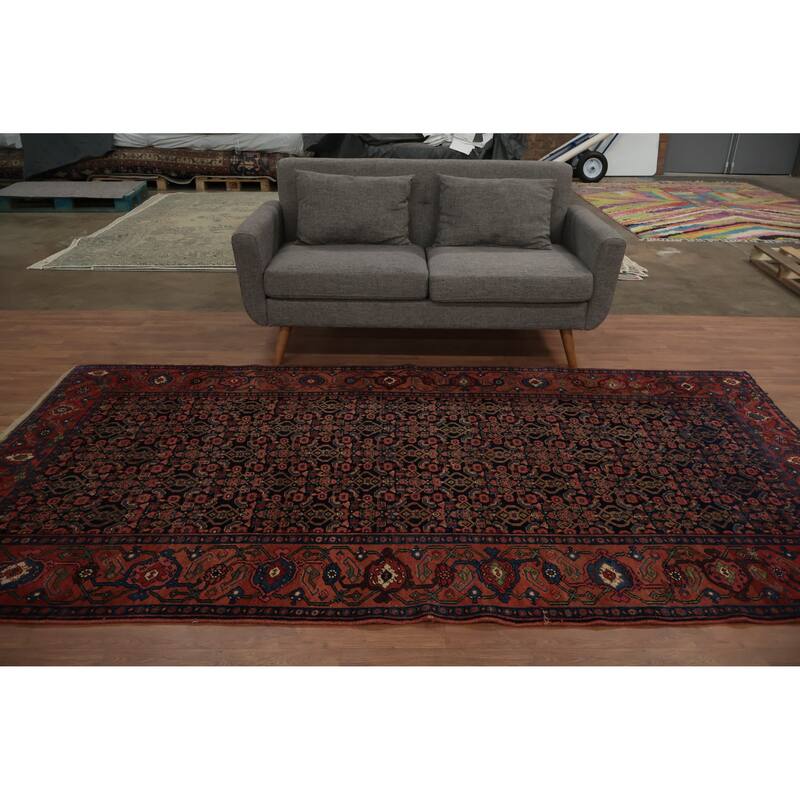 Hand Knotted Oriental 100% Wool Carpet Traditional Geometric Navy Blue & Blues Bidjar Area Rug - 9' 11'' X 5' 2''
