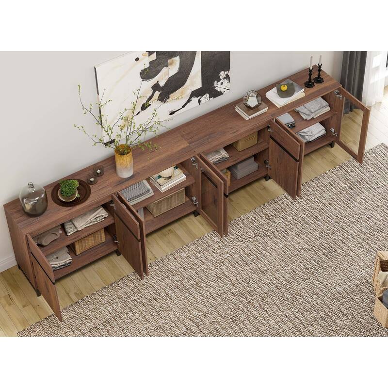 4 in 1 TV Stand for 120" TVs, Modern Entertainment Center with Glass Doors & Metal Legs