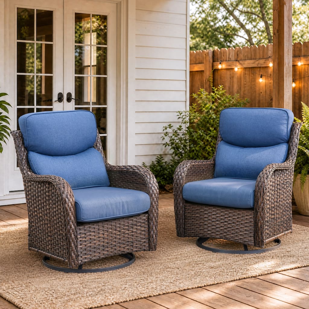 Meyreso Wicker Patio Swivel Glider Chairs with 5-Inch Cushions (2-Pack)