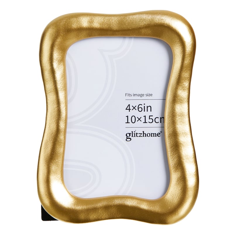Glitzhome Set of 4 4x6 Vintage Gold Resin Wall or Tabletop Photo Picture Frames