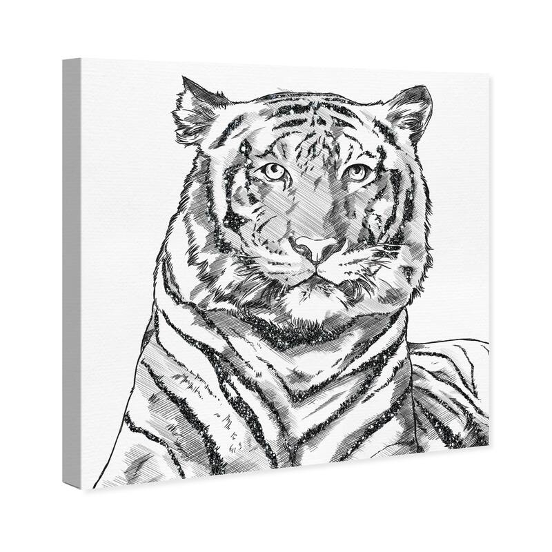 Wynwood Studio Canvas Animals Glitter Stripes Tiger Black White and Silver Modern & Contemporary Wall Art Canvas Print
