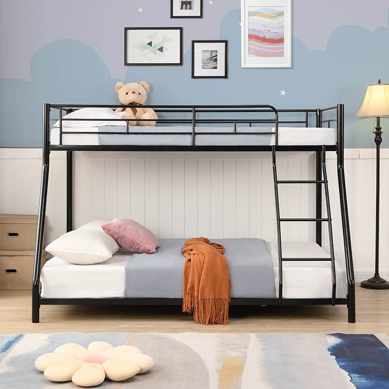 Twin over Full Metal Bunk Bed with Ladder and Fence for Kids
