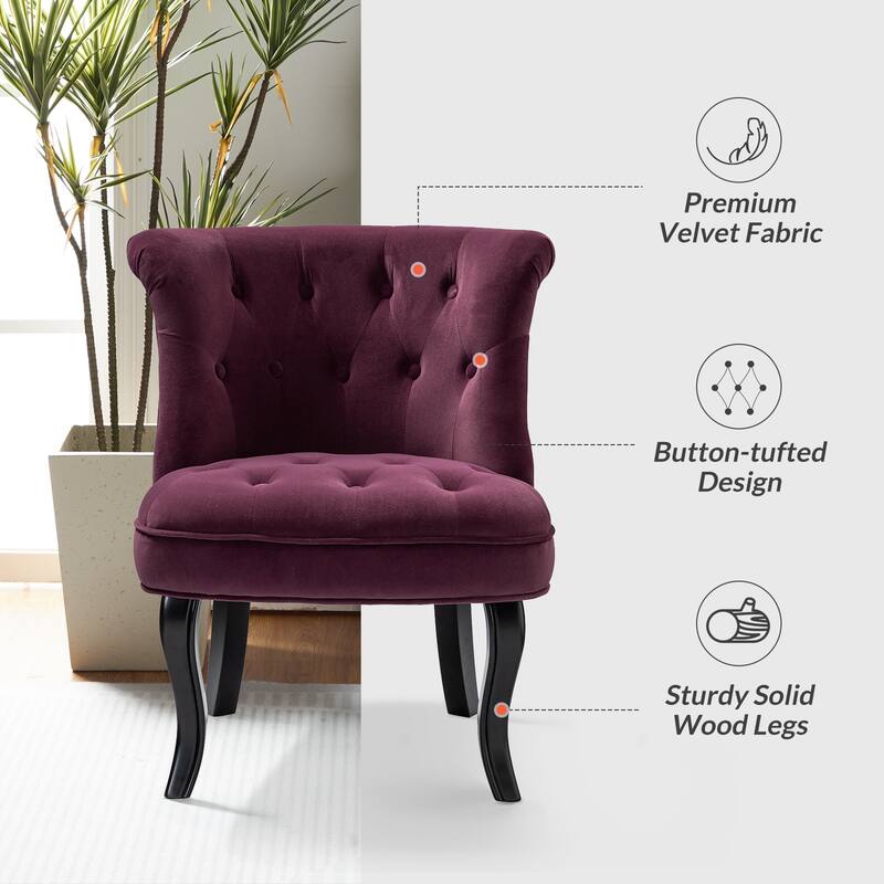Paolino 25.1" Wide Traditional Velvet Button-tufted Back Stools with Wood Legs by HULALA HOME