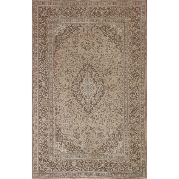 Distressed Mashad Persian Antique Area Rug Hand-knotted Wool