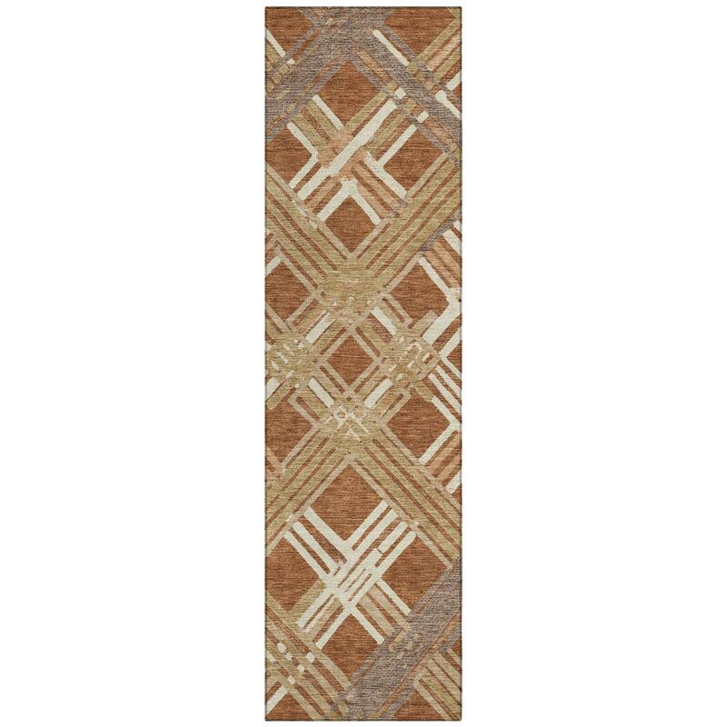 Machine Washable Indoor/ Outdoor Modern Trellis Chantille Rug
