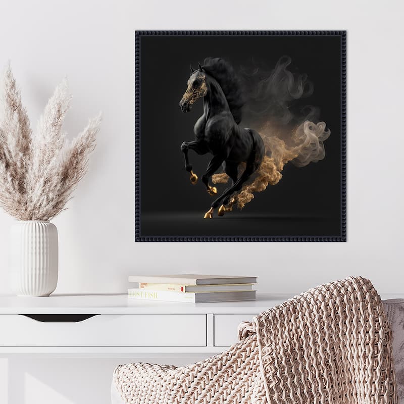 Midnight Monarch Horse by Jake Fouracre Framed Canvas Wall Art Print - Sylvie Beaded Black