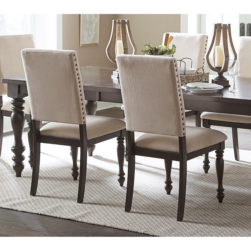 Fabric Upholstery Side Chairs 2pc Set Grayish Brown Finish Wood Frame ...