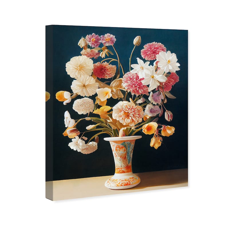 Wynwood Studio Canvas Floral and Botanical Classical Flowers Orange and Dark Blue Traditional Wall Art Canvas Print