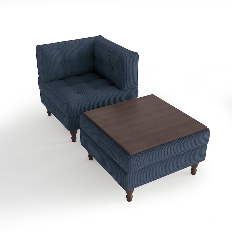 Corduroy L-shape Modular Corner Sectional Sofa with Reversible Storage Ottoman