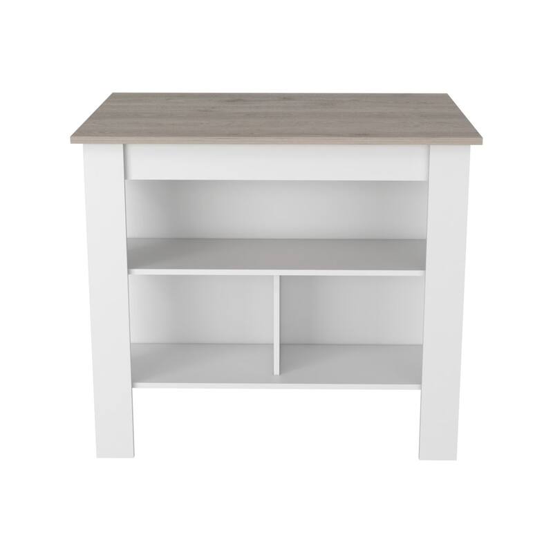 Kitchen Island with 3 Shelves, Wide Top Surface, Silver Nanoparticle Protection, 35" High, White / Light Gray