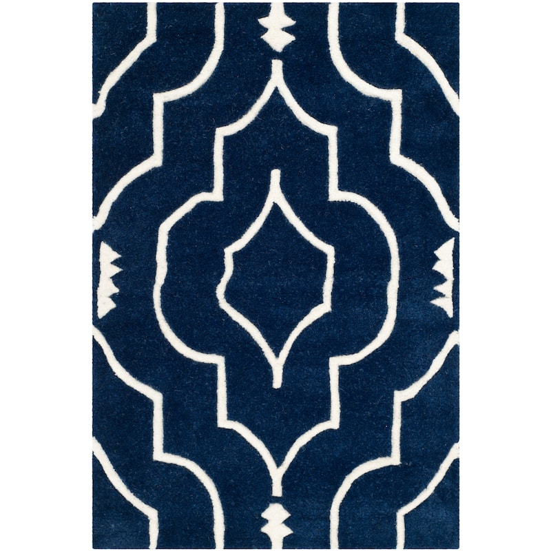 SAFAVIEH Handmade Chatham Cvetka Modern Moroccan Wool Rug - 2'3" x 5' - Dark Blue/Ivory