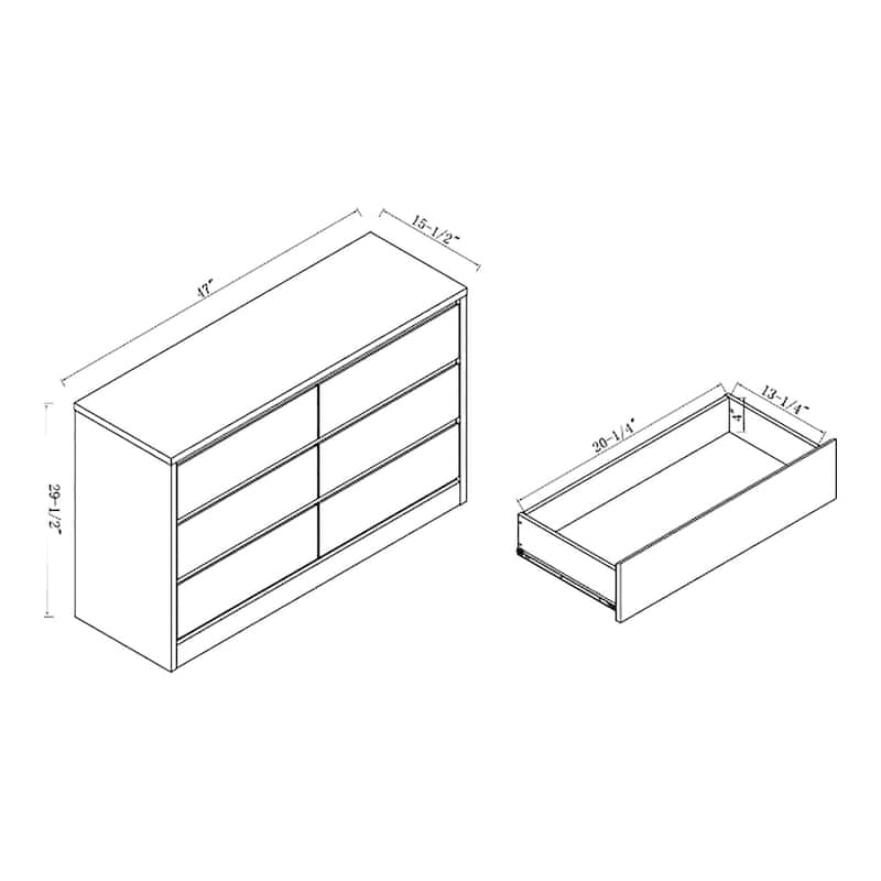 DH BASIC Mod Modern White 47-inch Wide 6-Drawer Double Dresser by Denhour