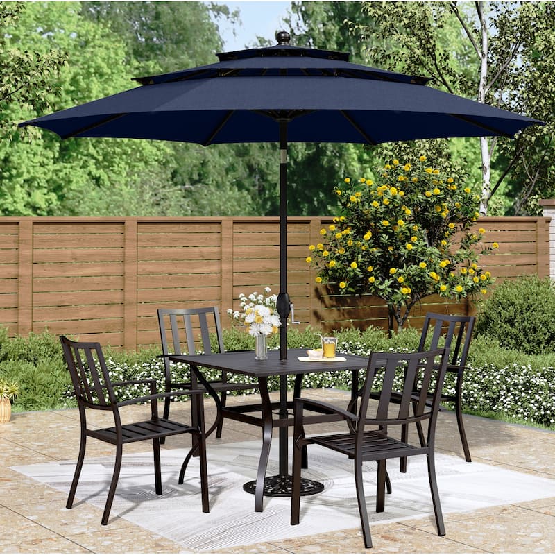MAISON ARTS 10ft 3 Tiers Vented Patio Outdoor Umbrella with Auto-tilt and Crank Lift