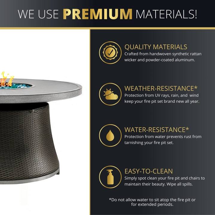 Kinger Home Isla Rattan 7-Piece Patio Set with Propane Fire Pit Table - 76-Inch