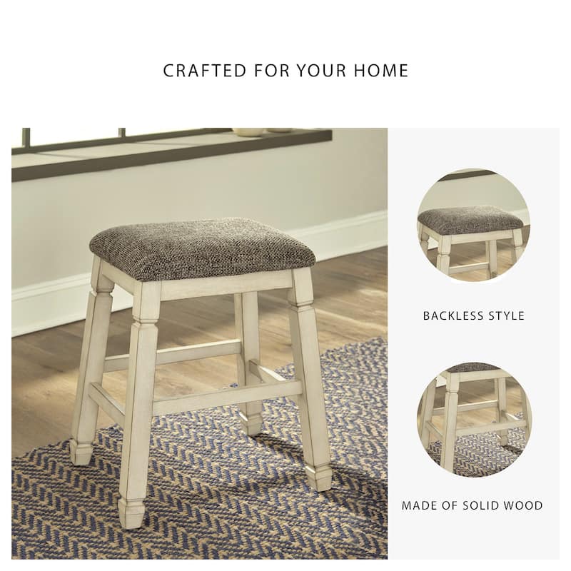 Signature Design by Ashley Willow Cottage Antique White Upholstered Stool (Set of 2)