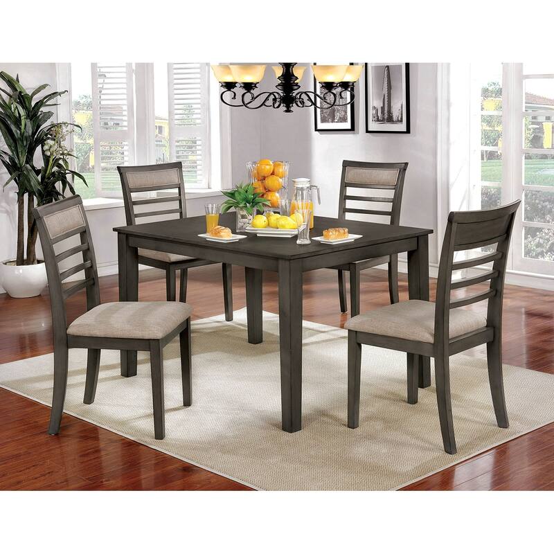 5 Pc Dining Table Set Dining Chairs & Table Solid wood Padded Fabric Cushions Slat Back Chair
