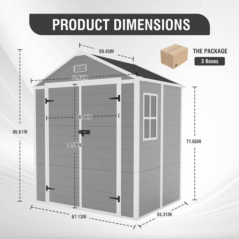 PP Resin Waterproof Storage Shed with Rust,UV Proof,HD Window Lighting