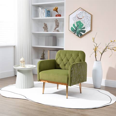 Velvet Accent Chair Lounge Chair Leisure Recliner Sofa with Rose Golden Feet