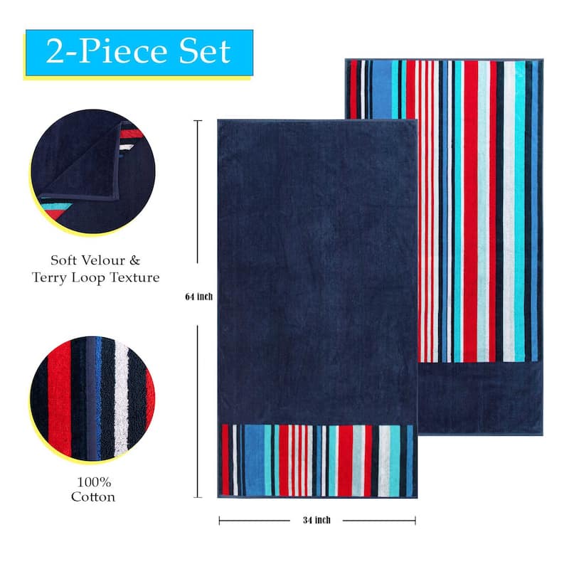 Nautical Stripe Cotton Oversized 2-Piece Beach Towel Set by Superior