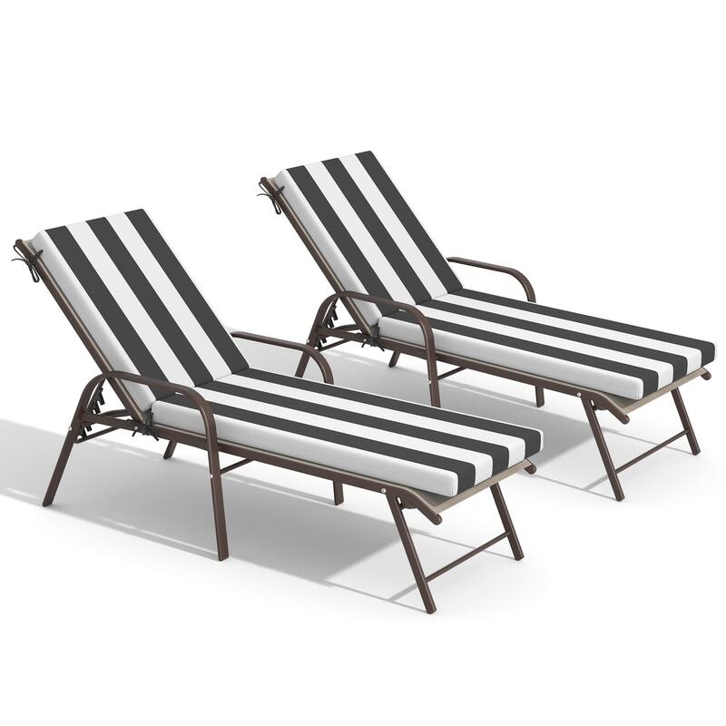 Outdoor Lounge Chairs Chaise Lounge Set with Adjustable Back and Cushions - Beige Fabric Chair with Black&White Cushion