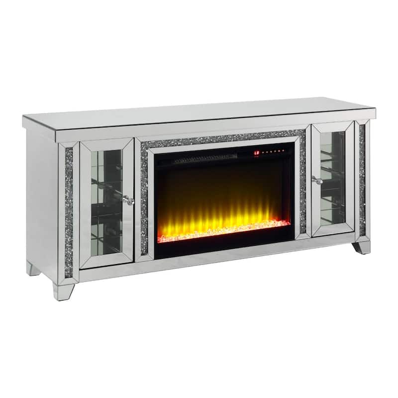 TV Stand with Fireplace and LED, Silver and Black