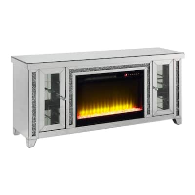 TV Stand with Fireplace and LED, Silver and Black